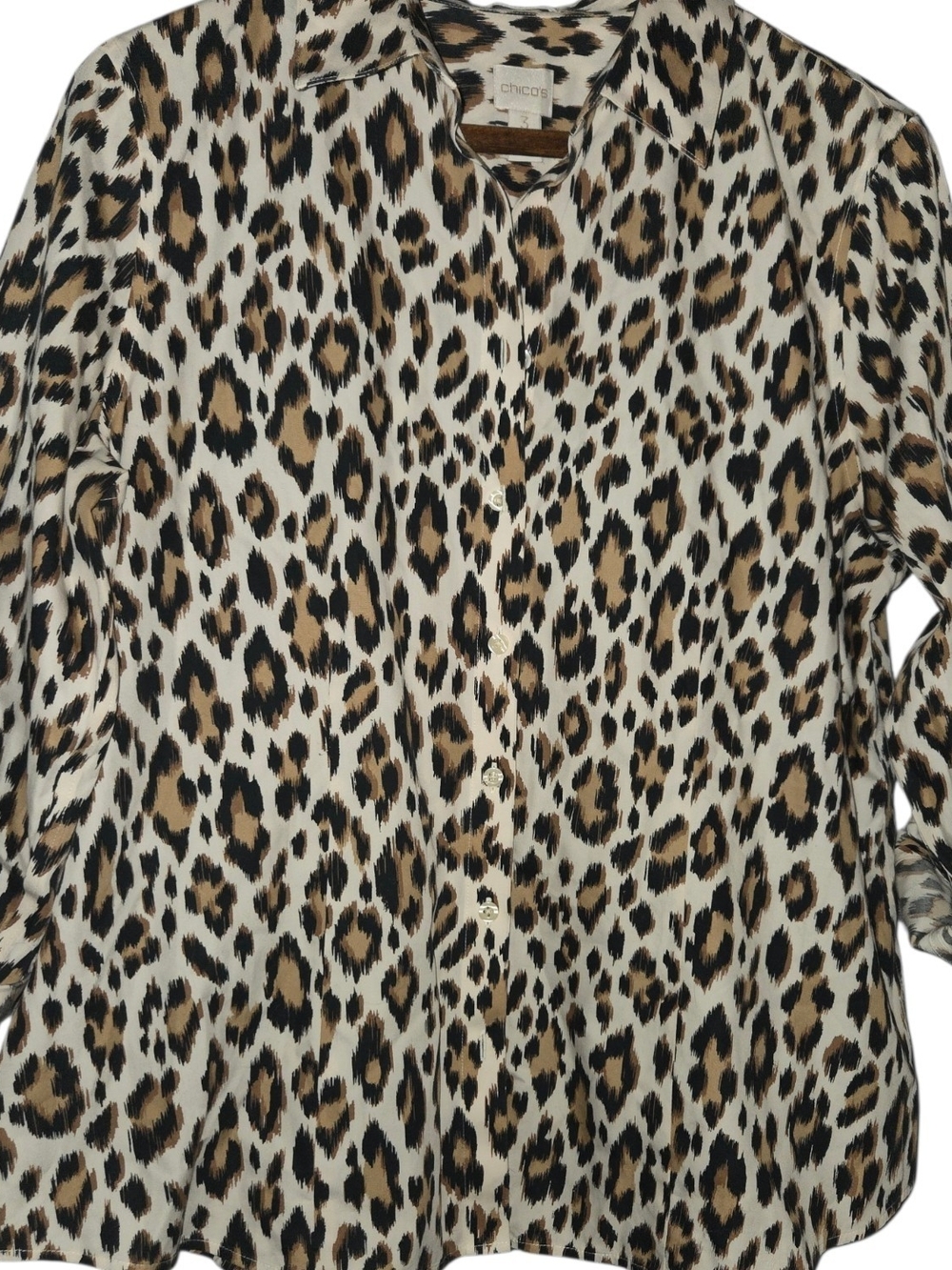 Chico's Leopard-Print Button Front Shirt in Tan, Black & Cream Chicos Size 3
